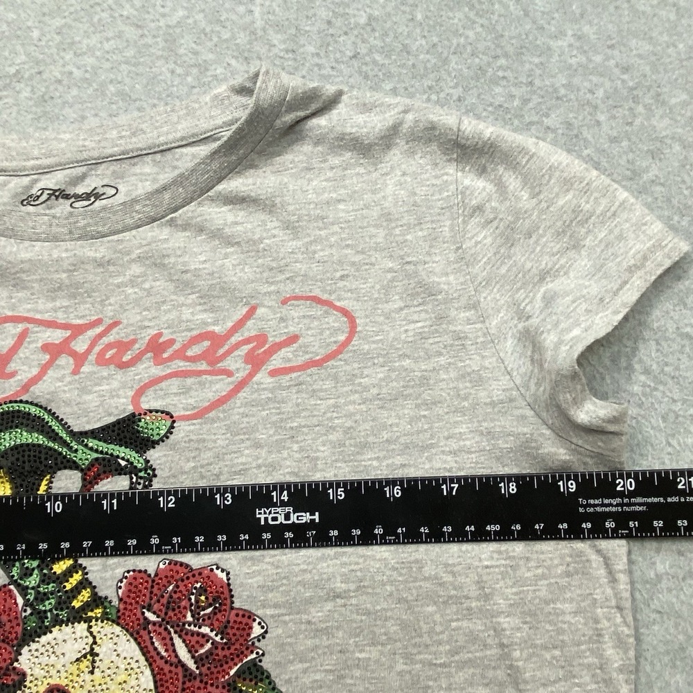 Y2K Ed Hardy Grey Crop Top Women's Sz XL Graphic Double Sided Snake And Skull - Picture 8 of 8